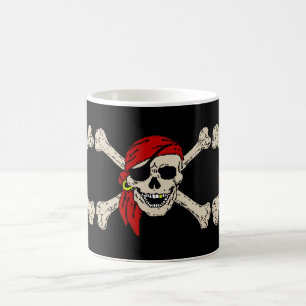 Jolly Roger Pirate Skull Bones Red Bandanna Coffee Mug