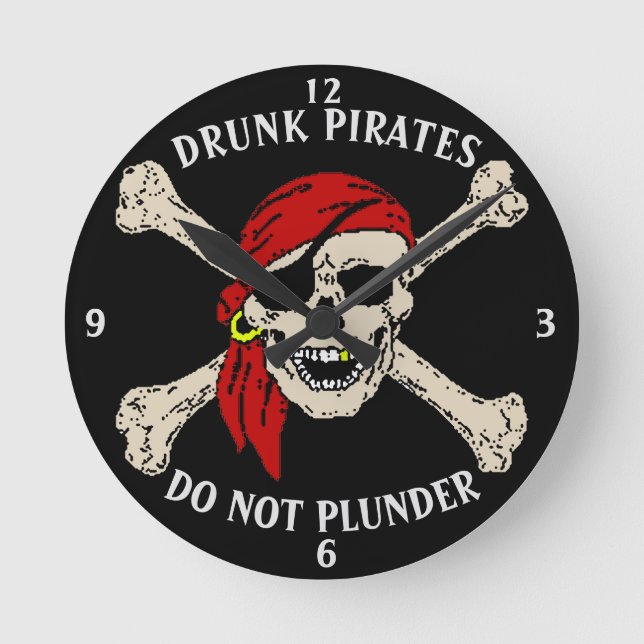Jolly Roger Pirate Skull Bones Red Bandanna Round  Clock (Front)
