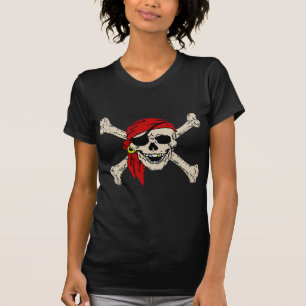 Jolly Roger Pirate Skull Bones Red Bandanna T-Shirt