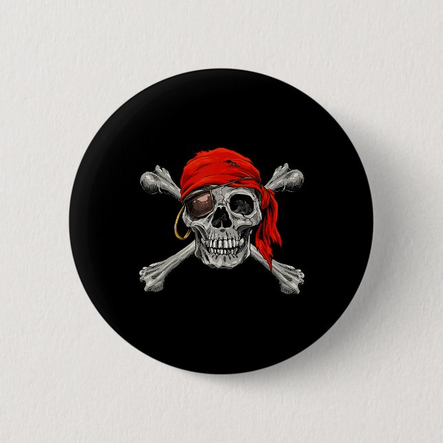 Jolly Roger Pirate Skull Crossbones Halloween Cost 2 Inch Round Button (Front)