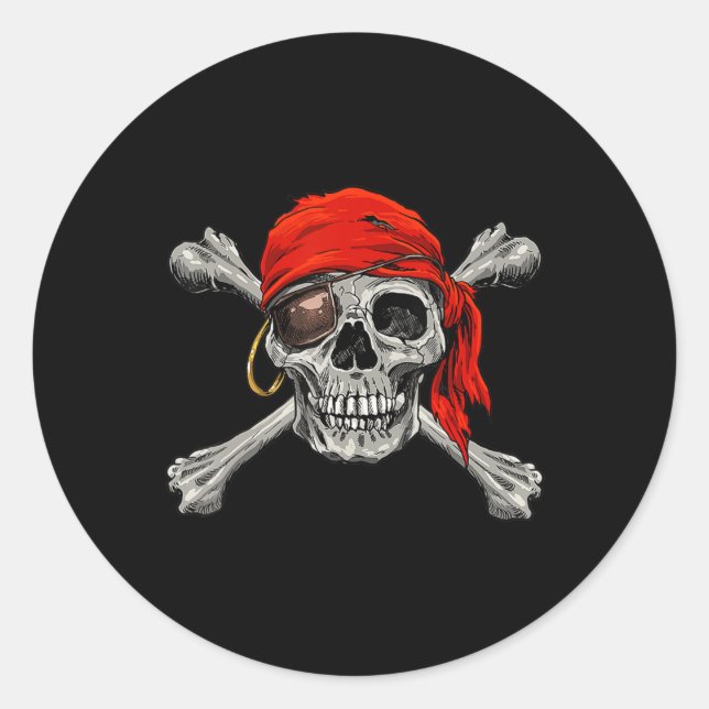 Jolly Roger Pirate Skull Crossbones Halloween Cost Classic Round Sticker (Front)