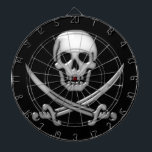 Jolly Roger Pirate Skull Dartboard<br><div class="desc">* Be ye ready fer 'Talk Like A Pirate" Day, ye scallywag! * *** #JollyRoger Pirate Dart Board by #Gravityx9 at #Zazzle * This jolliest of Jolly Rogers is ready to receive your darts! Regulation size board Dimensions: 18"diameter, 1"h Includes 6 brass darts ~~ custom dart board * pirate day...</div>