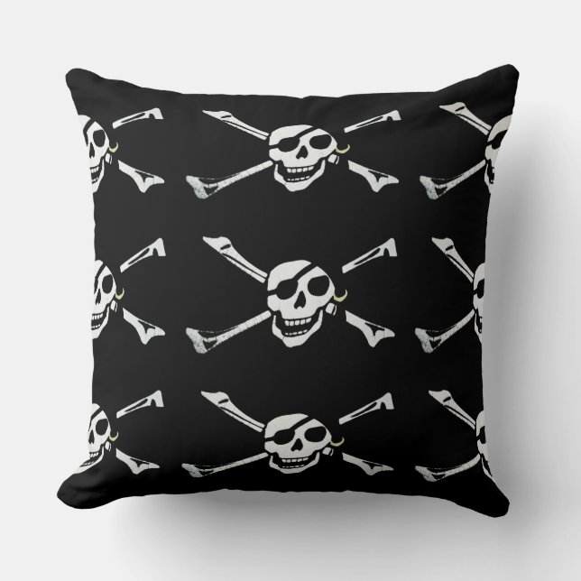 Jolly Roger Pirate Skull Pattern Throw Pillow (Front)