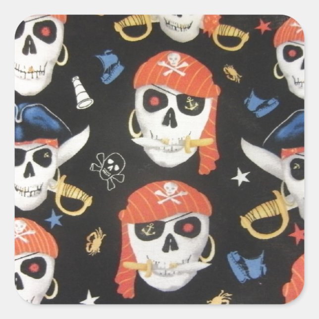 Jolly Roger Pirate Skulls Square Sticker (Front)