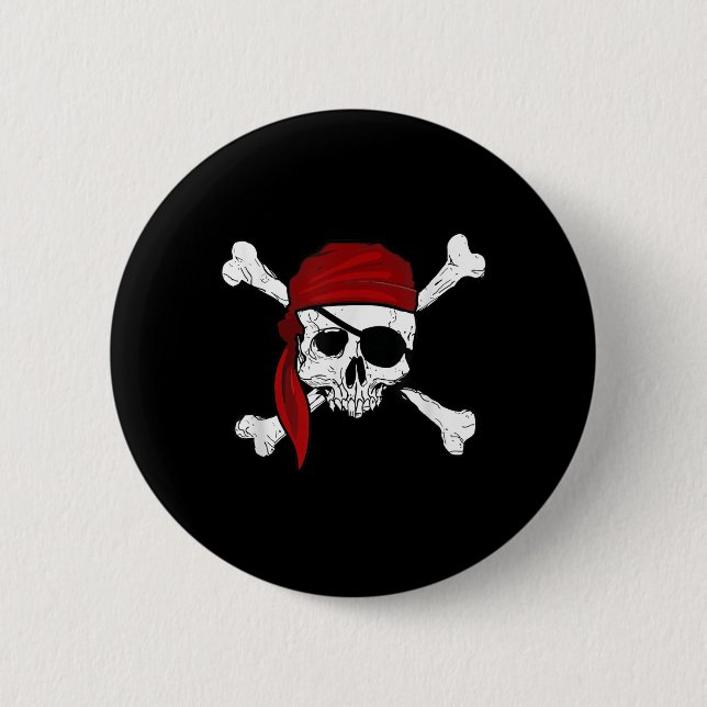Jolly Roger Pirate Tee Fun Pirates Skull And Cross 2 Inch Round Button (Front)