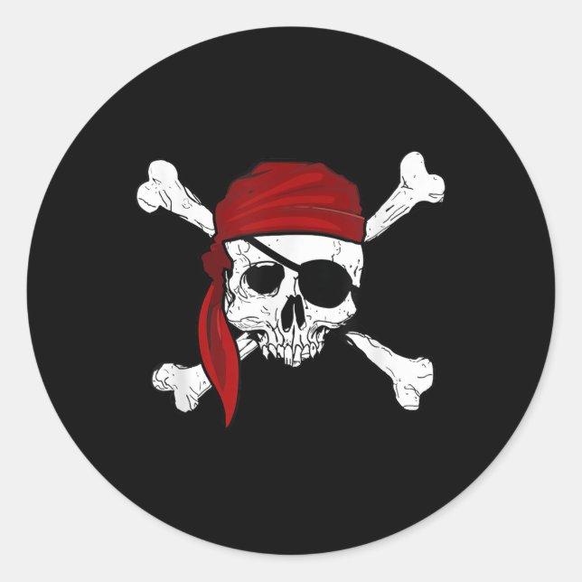 Jolly Roger Pirate Tee Fun Pirates Skull And Cross Classic Round Sticker (Front)