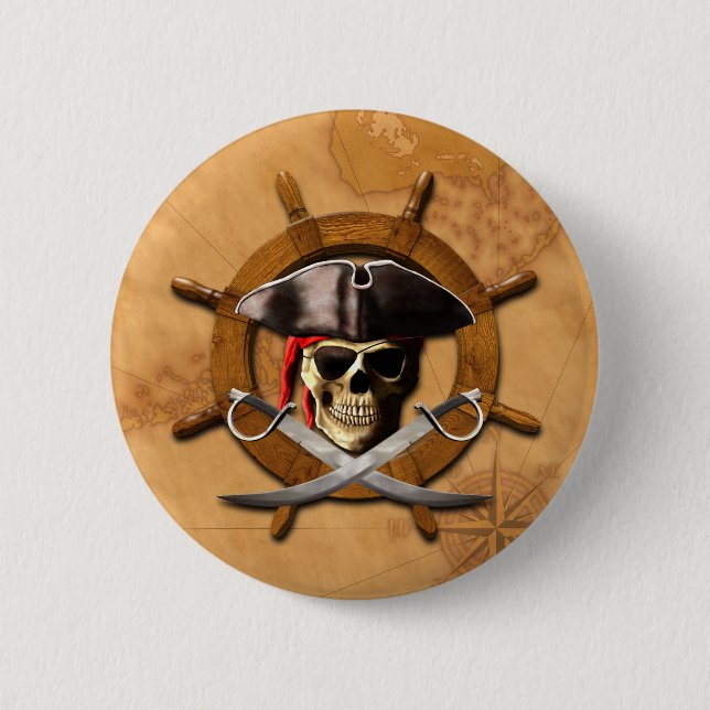 Jolly Roger Pirate Wheel 2 Inch Round Button (Front)