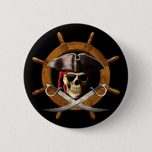 Jolly Roger Pirate Wheel 2 Inch Round Button