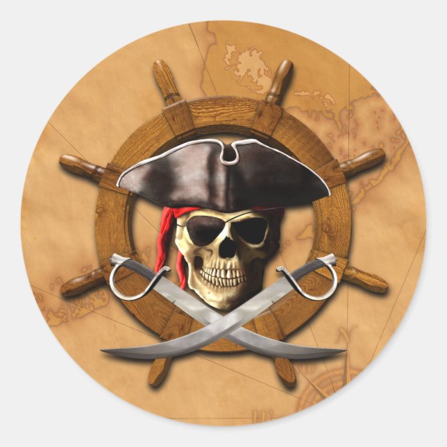 Jolly Roger Pirate Wheel Classic Round Sticker (Front)