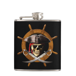 Jolly Roger Pirate Wheel Hip Flask