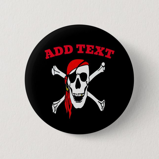 Jolly Roger Pirates Skull and Bones 2 Inch Round Button (Front)
