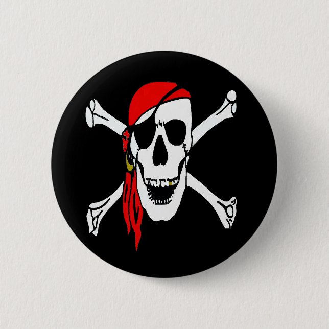 Jolly Roger Pirates Skull and Bones 2 Inch Round Button (Front)