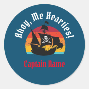 Jolly Roger Ship Sunset,  Ahoy, Me Hearties! Classic Round Sticker