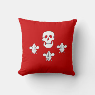 JOLLY ROGER SKULL AND FLEUR DE LISE FLAG, THROW PILLOW