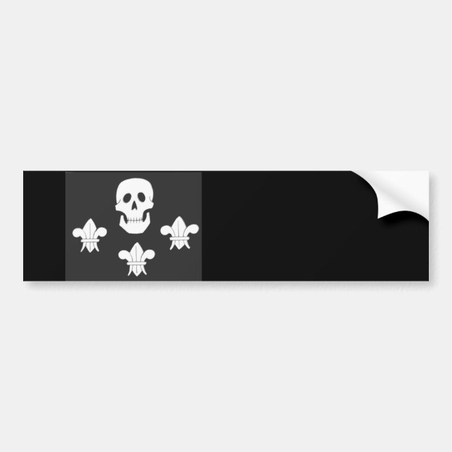 JOLLY ROGER SKULL AND THREE LILIES FLAG BUMPER STICKER (Front)