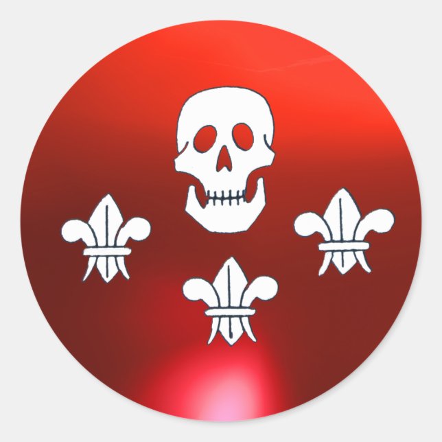 JOLLY ROGER SKULL AND THREE LILIES FLAG CLASSIC ROUND STICKER (Front)