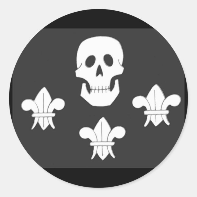 JOLLY ROGER SKULL AND THREE LILIES FLAG CLASSIC ROUND STICKER (Front)