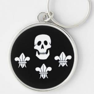 JOLLY ROGER SKULL AND THREE LILIES FLAG KEYCHAIN