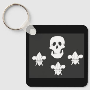 JOLLY ROGER SKULL AND THREE LILIES FLAG KEYCHAIN