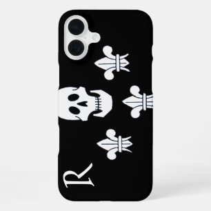 JOLLY ROGER SKULL AND THREE LILIES FLAG MONOGRAM iPhone 16 PLUS CASE
