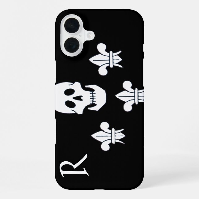 JOLLY ROGER SKULL AND THREE LILIES FLAG MONOGRAM iPhone CASE (Back)
