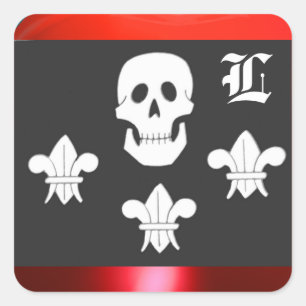 JOLLY ROGER SKULL AND THREE LILIES FLAG MONOGRAM SQUARE STICKER