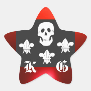 JOLLY ROGER SKULL AND THREE LILIES FLAG MONOGRAM STAR STICKER