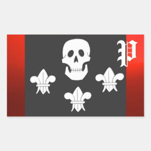 JOLLY ROGER SKULL AND THREE LILIES FLAG MONOGRAM STICKER