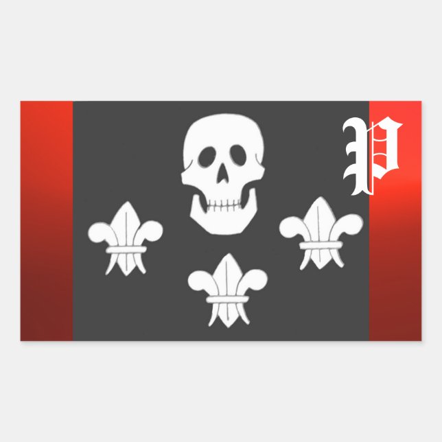 JOLLY ROGER SKULL AND THREE LILIES FLAG MONOGRAM STICKER (Front)