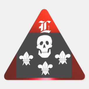 JOLLY ROGER SKULL AND THREE LILIES FLAG MONOGRAM TRIANGLE STICKER