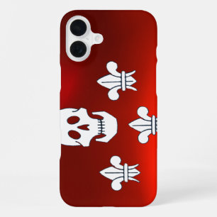 JOLLY ROGER SKULL AND THREE LILIES FLAG Red White iPhone 16 Plus Case