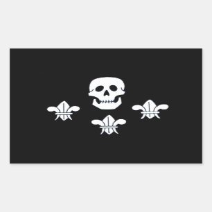 JOLLY ROGER SKULL AND THREE LILIES FLAG STICKER