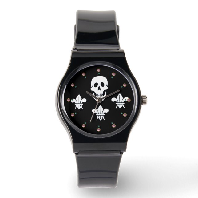 JOLLY ROGER SKULL AND THREE LILIES FLAG WATCH (Front)