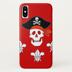 JOLLY ROGER SKULL, PIRATE HAT  AND THREE LILIES iPhone X CASE