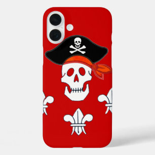 JOLLY ROGER SKULL, PIRATE HAT AND THREE LILIES iPhone 16 PLUS CASE