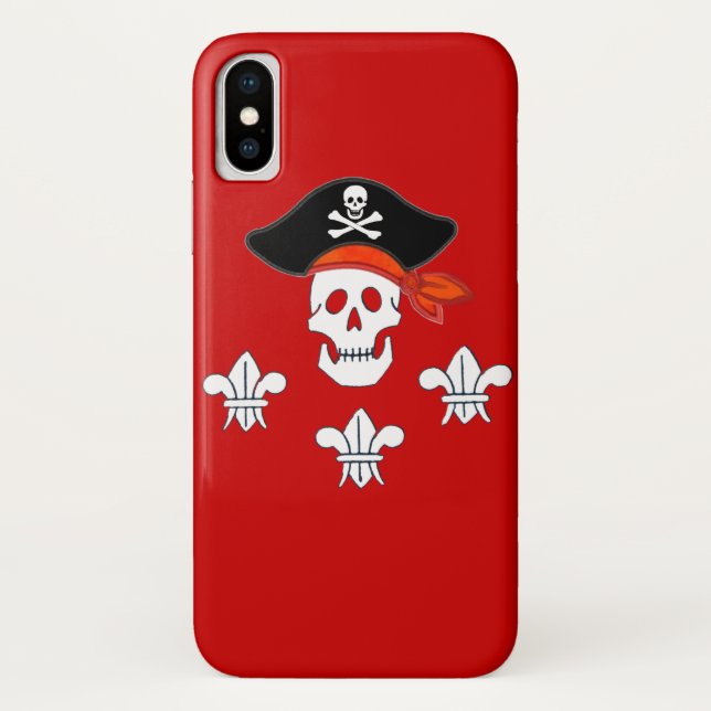 JOLLY ROGER SKULL, PIRATE HAT AND THREE LILIES Case-Mate iPhone CASE (Back)