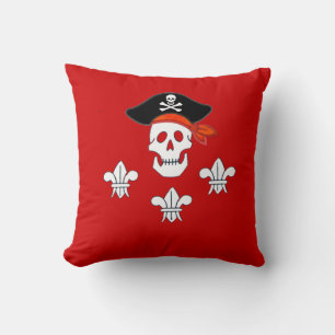 JOLLY ROGER SKULL, PIRATE HAT  AND THREE LILIES THROW PILLOW