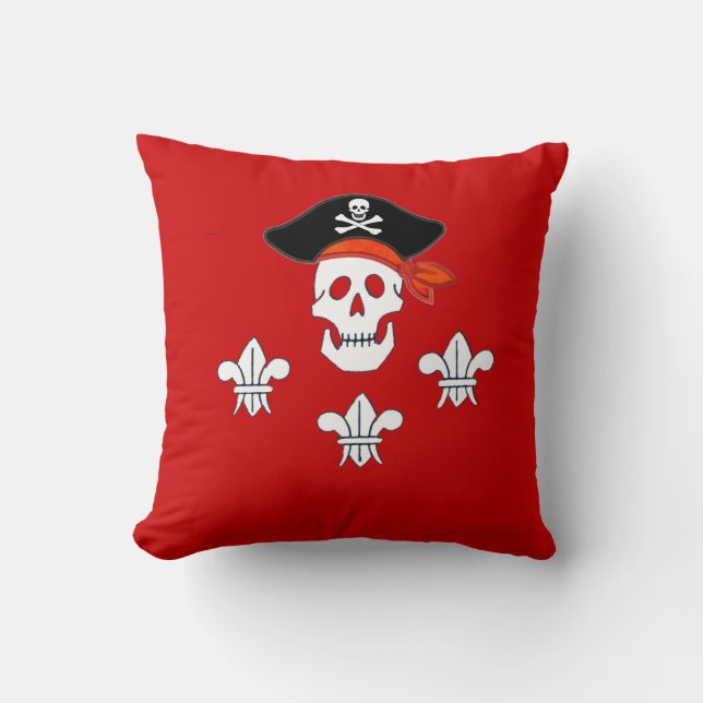 JOLLY ROGER SKULL, PIRATE HAT  AND THREE LILIES THROW PILLOW (Front)