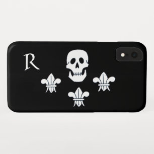 JOLLY ROGER SKULL,THREE LILIES FLAG MONOGRAM Black iPhone XR Case