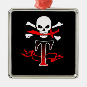 Jolly Roger T Monogram Initial Metal Ornament