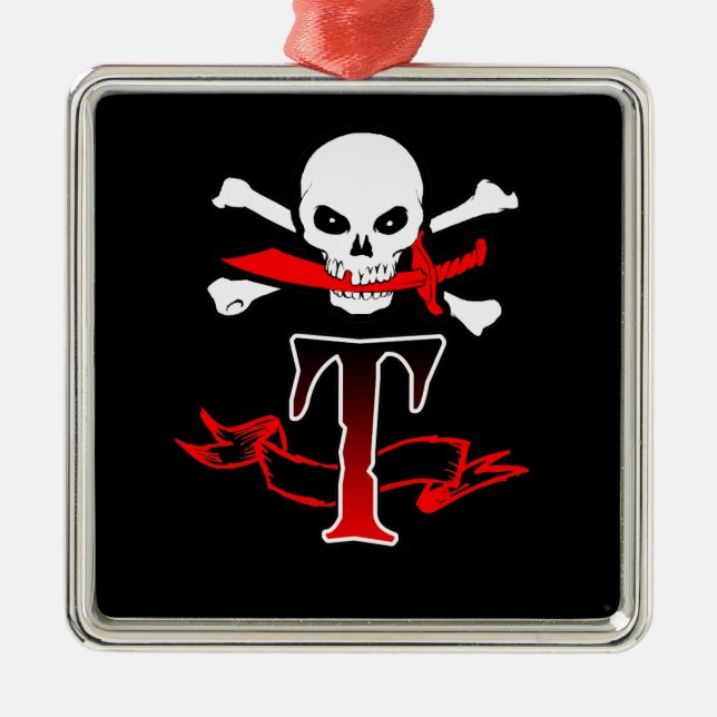 Jolly Roger T Monogram Initial Metal Ornament (Front)