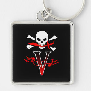 Jolly Roger V Monogram Initial Keychain