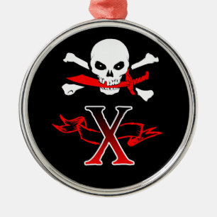 Jolly Roger X Monogram Initial Metal Ornament