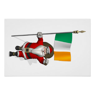 Jolly Saint Nicholas With Flag Of Ireland Poster