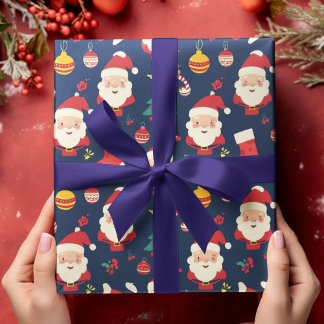  Jolly Santa and Ornaments Christmas  Wrapping Paper Sheet