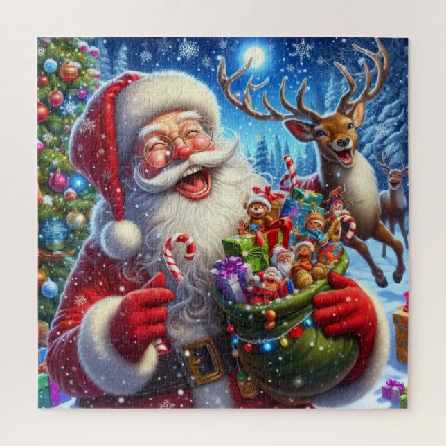 Jolly Santa and Reindeer with Christmas Toys  Jigsaw Puzzle (Vertical)