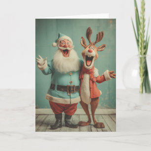 Jolly Santa and Rudolph Cheer Holiday Card