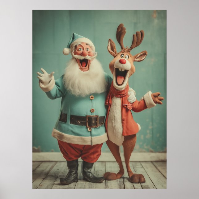 Jolly Santa and Rudolph Cheer Poster (Front)