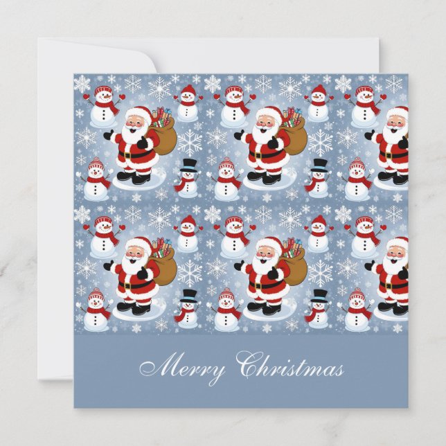 Jolly Santa Claus and Snowmen Christmas Holiday Card (Front)