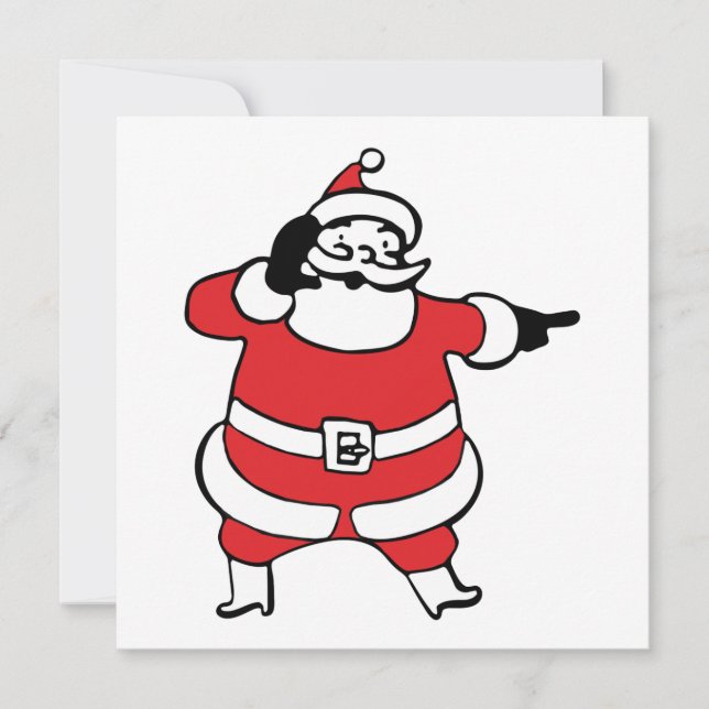 Jolly Santa Claus Calling Reindeer on Christmas Holiday Card (Front)
